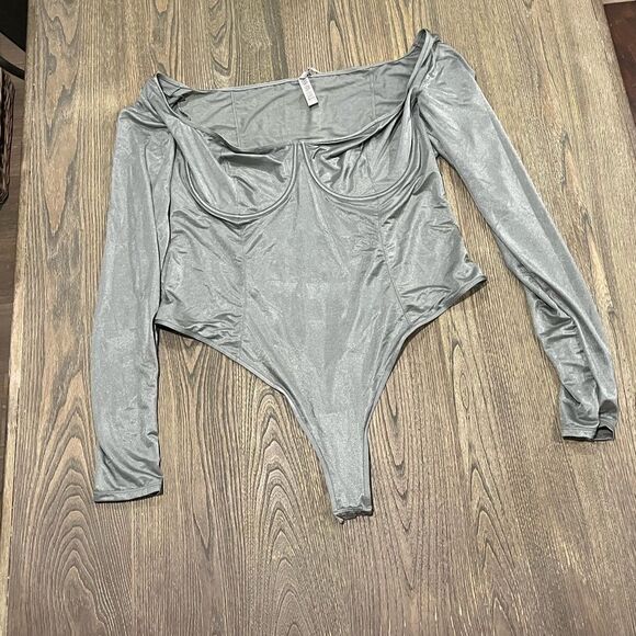 NWT Skims Glissenette Long Sleeve Bodysuit Scoop Neck Underwire Thunder Size 4X - Picture 1 of 5